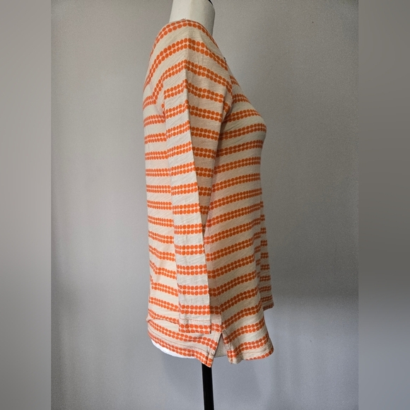 POSTMARK Anthropologie Orange Polka Dot Striped LightweightTop. Size Small - Picture 4 of 11
